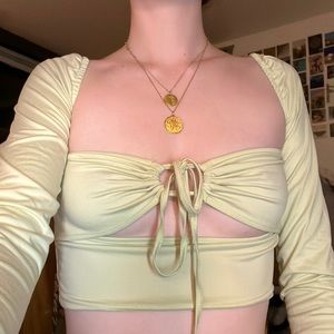 Green Long Sleeve Crop Top